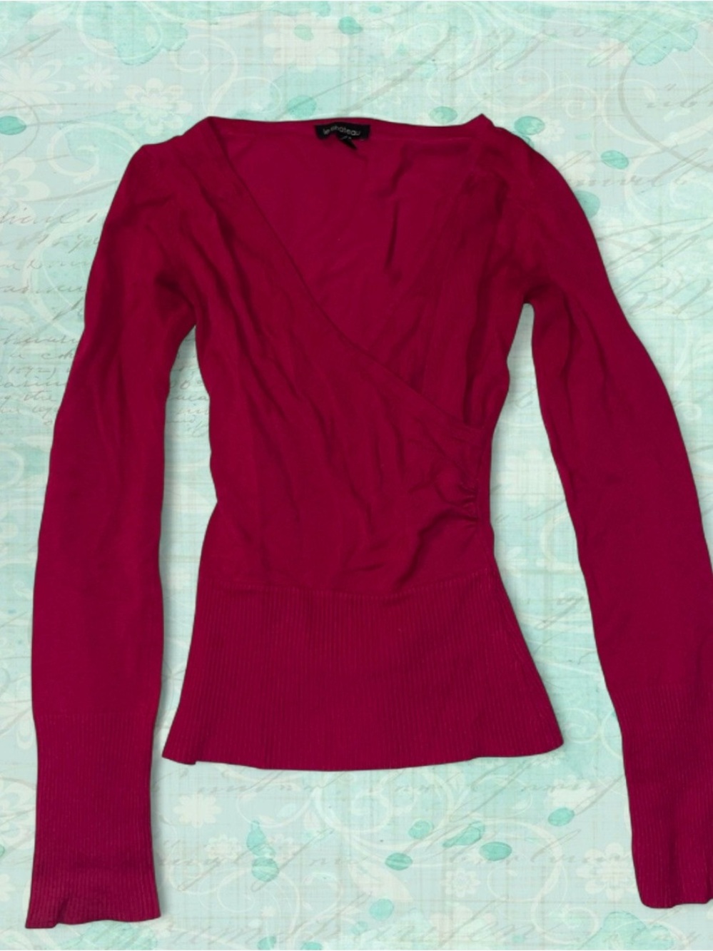 le chateau Fuchsia Wrap-Style Long Sleeve Sweater